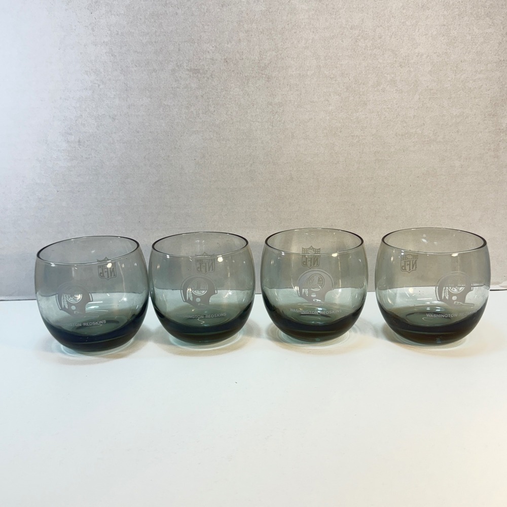 Washington Redskins Set Of 4 Smoke Gray Rocks Glasses Etched Logo Vintage NFL